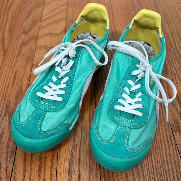 Puma Green Suede Nylon‎ Lace Up Athletic Sneakers Shoes men’s 5.5 Women 7 - Picture 2 of 11